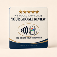Tap Star cream premium card with gold stars and a navy base, standing upright